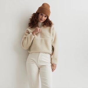 NWT Madewell Faux Shearling Half Zip pullover in ecru color